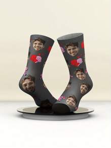 2 szt. spersonalizowanych skarpetek do połowy łydki z nadrukiem twarzy, spersonalizowane skarpetki z nadrukiem dla mężczyzn/kobiet ze spersonalizowanym zdjęciem, zabawne spersonalizowane skarpetki dla zakochanych/prezent urodzinowy, skarpetki dla par