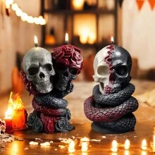 3D Demon Holding Rose Floral Candle Silicone Mold, Skull Flower Plaster Mold, Snake Wrapped Human Skull Handmade Soap DIY Mold, Halloween Party Decor, Halloween Gift - White - View 3