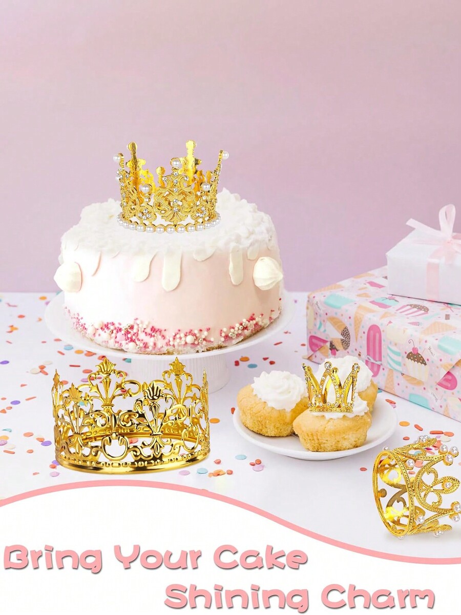 1pc Gold Crown Cake Topper Mini Tiara Birthday Cake Topper Crystal