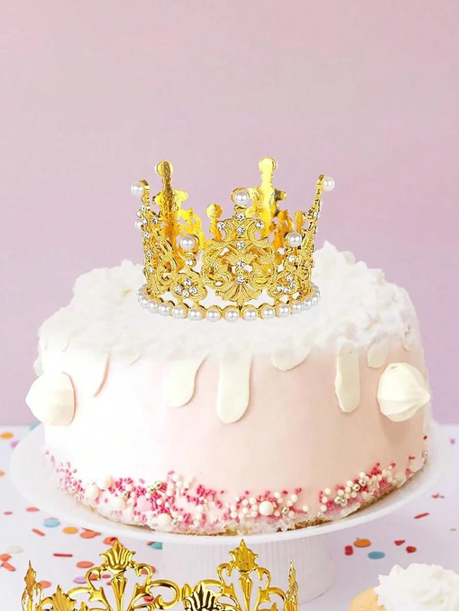1pc Gold Crown Cake Topper Mini Tiara Birthday Cake Topper Crystal