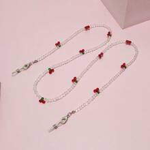 1pc Faux Crystal Beaded Cherry Eyeglasses Chain For Women Glasses Accessories For Women Valentine's Day Valentines - Red - View 3