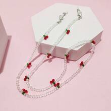 1pc Faux Crystal Beaded Cherry Eyeglasses Chain For Women Glasses Accessories For Women Valentine's Day Valentines - Red - View 2