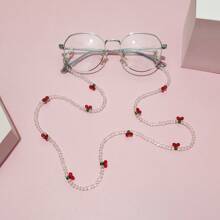 1pc Faux Crystal Beaded Cherry Eyeglasses Chain For Women Glasses Accessories For Women Valentine's Day Valentines - Red - View 4