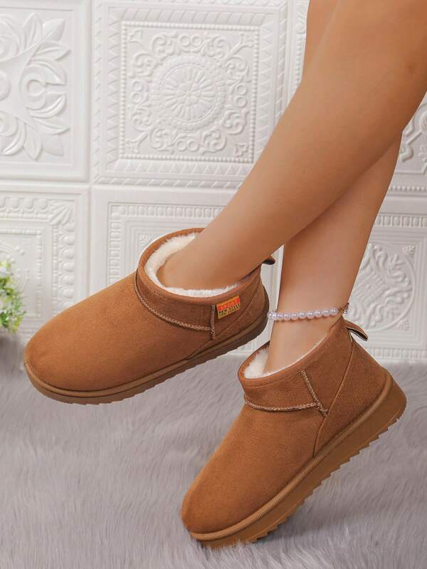 Women's Autumn/Winter Elegant Versatile Warm Comfortable Snow Boots, Short Ankle Lightweight Easy-On Outdoor Simple Flat Boots With Thickened, Size Run Small