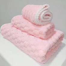 1set Solid Coral Fleece Bathrobe, Bath Towel, Hair Turban 3 Pieces Set, Birthday/Wedding Gift, Party, Daily Use, Customized Name Towel Home Bathroom Decor Fall Decor Beach Essentials Back To School