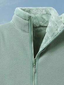 Áo khoác có thể đảo ngược bằng lông cừu san hô ngoài trời dành cho nữ với lông cừu cực để tăng cường độ ấm - màu xanh lá - Xem 3