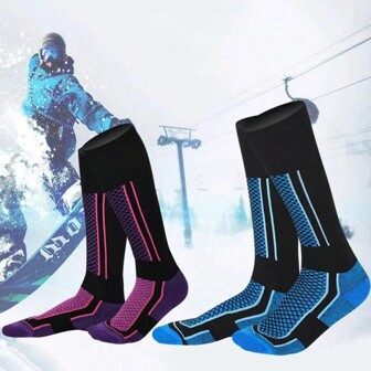 1 Pair Winter Warm Thickened Ski Socks, Professional Unisex Hiking Socks, Outdoor Cold-Proof Skiing Premium Sports Socks, Warm Terry Crew Socks