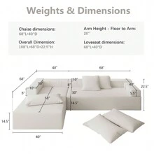 Yoglad Modular Cloud Sofa Couch, Chenille Fabric Sectional With Pillows And Removable Armrest, Minimalist Style Living Room, Furniture Set - 象牙 - 查看 2