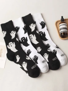 2双万圣节原宿特色情侣袜搞怪角色扮演户外潮流情侣袜鬼魂印花男款/男士中筒袜 - 彩色 - 查看 1