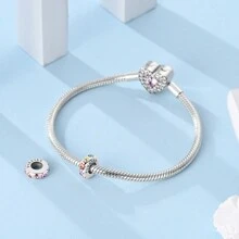 925 plata esterlina, elegante colgante con circonita de colores con diseño de huella de pata, tipo tapón de goma, clip de fijación, abalorios aptos para pulsera, collar y colgante DIY de joyería fina