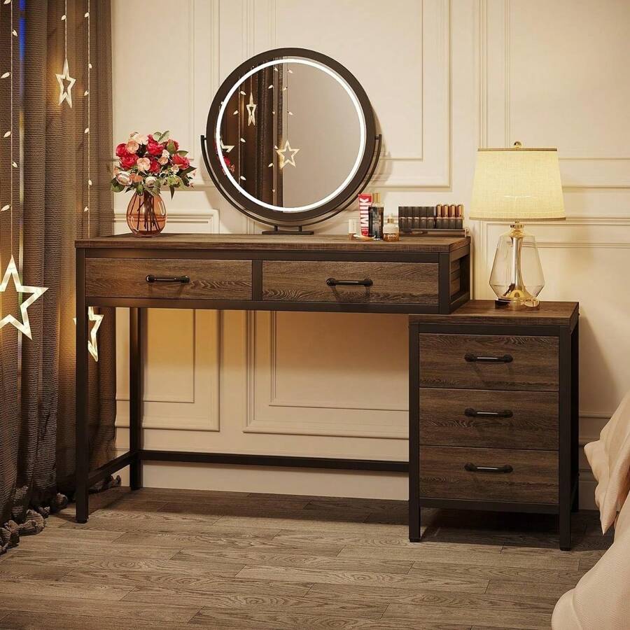 Vanity Desk With 5 Drawers Makeup Vanity Table Dressing Table With Side