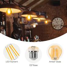 Aigostar  Bombilla LED E27 Edison, 8W Equivalente a 57W, Blanco Cálido 2200K, 750 Lúmenes, Bombilla LED Vintage Decorativa A60 de Filamento, No Regulable, Cristal ámbar, Pack 6 - Blanco Cálido - Ver 3