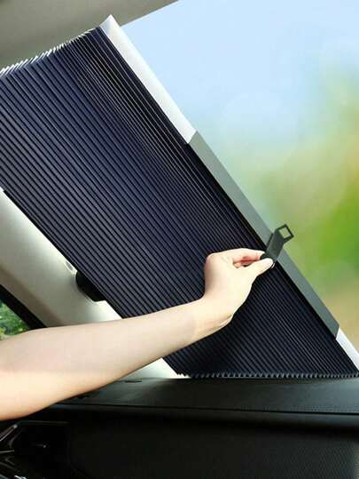 (Caution: Fit Car Windshield Size) Retractable Car Windshield Sunshade, Suction Cup Mounted Anti-UV Heat Insulation Curtain, 46*120cm When Expanded