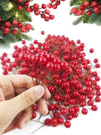 100Pcs/Pack, Artificial Red Mini Berries, DIY Christmas Tree Decoration, Mini 10 Mm Fake Berries Garland Decoration, Bonsai Plant Accessories, Christmas Decoration Supplies,Christmas