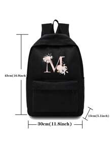 輕盈便攜粉紅色字母花印刷不分男女肩背包戶外運動背包大容量旅行徒步背包帆布袋休閒學校背包手提電腦包拉鍊組織器適用於男女青少年學生上學背包大學生理想選擇，適用於大學，商務，辦公，通勤，戶外，徒步旅行，攀登，體育場，運動會，郊遊，返校，校園背包，大容量，便攜式，適用於青少年女孩，大學生，男孩，小學，中學，高中，工作，商務，通勤，戶外，旅行，郊遊。