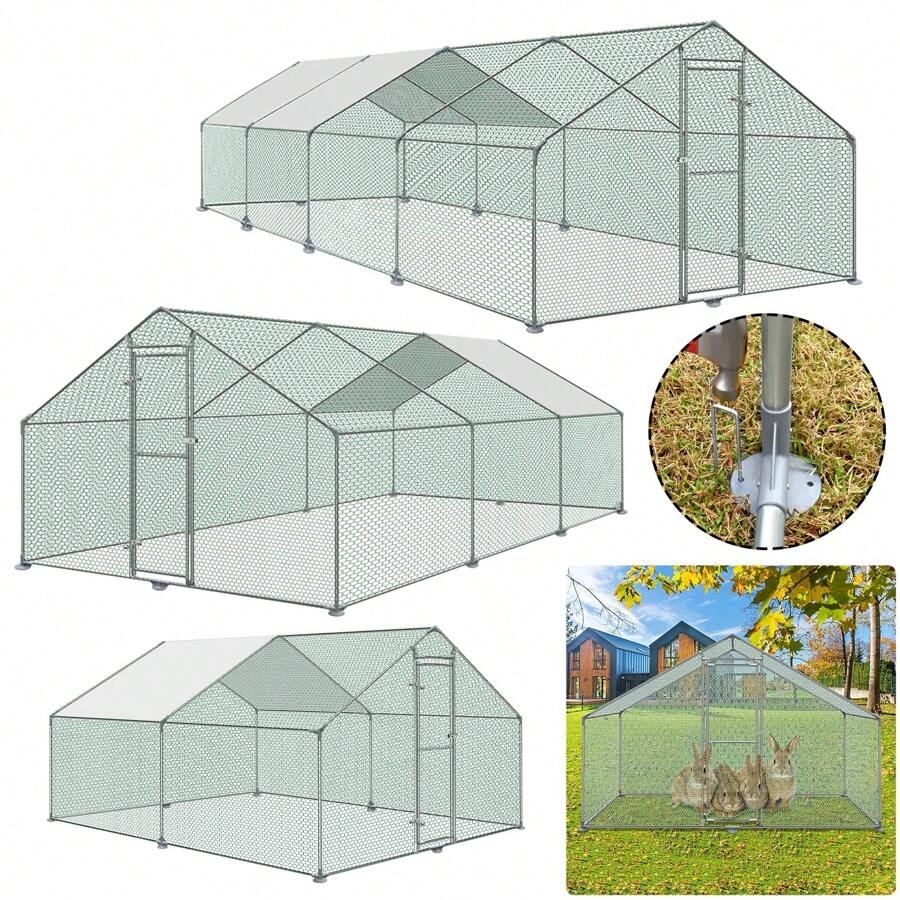 Froadp Chicken Run XXL Enclosure With PE Sunroof And Lock Chicken Run Enclosure For Chickens Aviary Park Small Animals Duck Rabbit - Grey - View 1