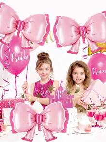 1/3/6pcs Pink Balloon Bow Decorations, For Wedding, Gender Reveal, Birthday Party, Engagement, Valentine's Day, Party Decor, Girl's Birthday Celebration, Photography Props, Anniversary, Get-Together Decor, Pink & Black Mouse Theme Party