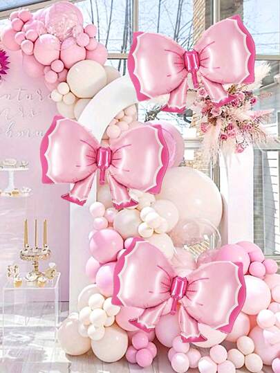 1/3/6 件粉色气球蝴蝶结装饰，适用于婚礼、性别揭晓、生日派对、订婚、情人节、派对装饰、女孩生日庆祝、摄影道具、周年纪念、聚会装饰、粉色和黑色老鼠主题派对