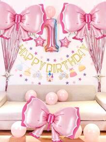 1/3/6pcs Pink Balloon Bow Decorations, For Wedding, Gender Reveal, Birthday Party, Engagement, Valentine's Day, Party Decor, Girl's Birthday Celebration, Photography Props, Anniversary, Get-Together Decor, Pink & Black Mouse Theme Party