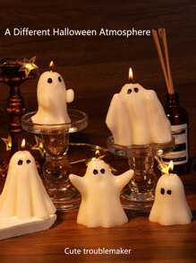 1pc Halloween Ghost Scented Candle, Spooky Atmosphere Festive Gift, Hand-Made Smokeless Candle, Suitable For Dining Table, Party, Birthday Cake, Home Decor, Wedding Party Decor, Fragrant Candle, Suitable For Halloween, Thanksgiving, Christmas Party,Christmas Halloween Decor Room Decor