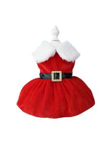 天鹅绒圣诞连衣裙宠物圣诞衣服经典狗猫圣诞连衣裙冬季新年节日服饰 - 彩色 - 查看 10