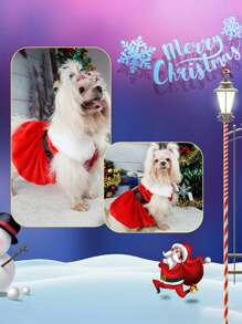 天鹅绒圣诞连衣裙宠物圣诞衣服经典狗猫圣诞连衣裙冬季新年节日服饰 - 彩色 - 查看 3