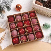 16 Stück/Box 6CM Weihnachtskugeln Ornamente Champagner Gold Rot Glitzer Schaumstoffkugeln Basteleien für Weihnachtsbaum Hängende Anhänger Geschenk Heim Dekoration Weihnachtsdekorationen Raumdekoration Winter