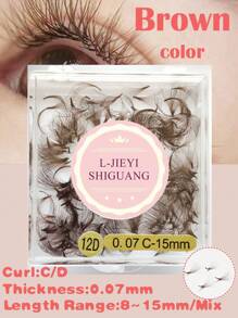 Brown Color Eyelash Extension,500 Fans Per Box,12D,Thickness 0.07mm,Sharp Narrow Stem Premade Fans,Cluster Eyelashes,Natural & Soft,Hand-Grafted False Eyelashes Lash Clusters,Eye Lash Clusters,Individual Eyelashes,Lashes,Fake Lashes