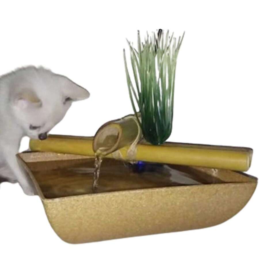 Handmade Water Fountain For Pets Splash-Free Drinker Natural Bamboo Spout For Dogs And Cats Automatic Drinker Bivolt Made With Bamboo Reservoir With 1.4 Liter Capacity - Beige - View 1