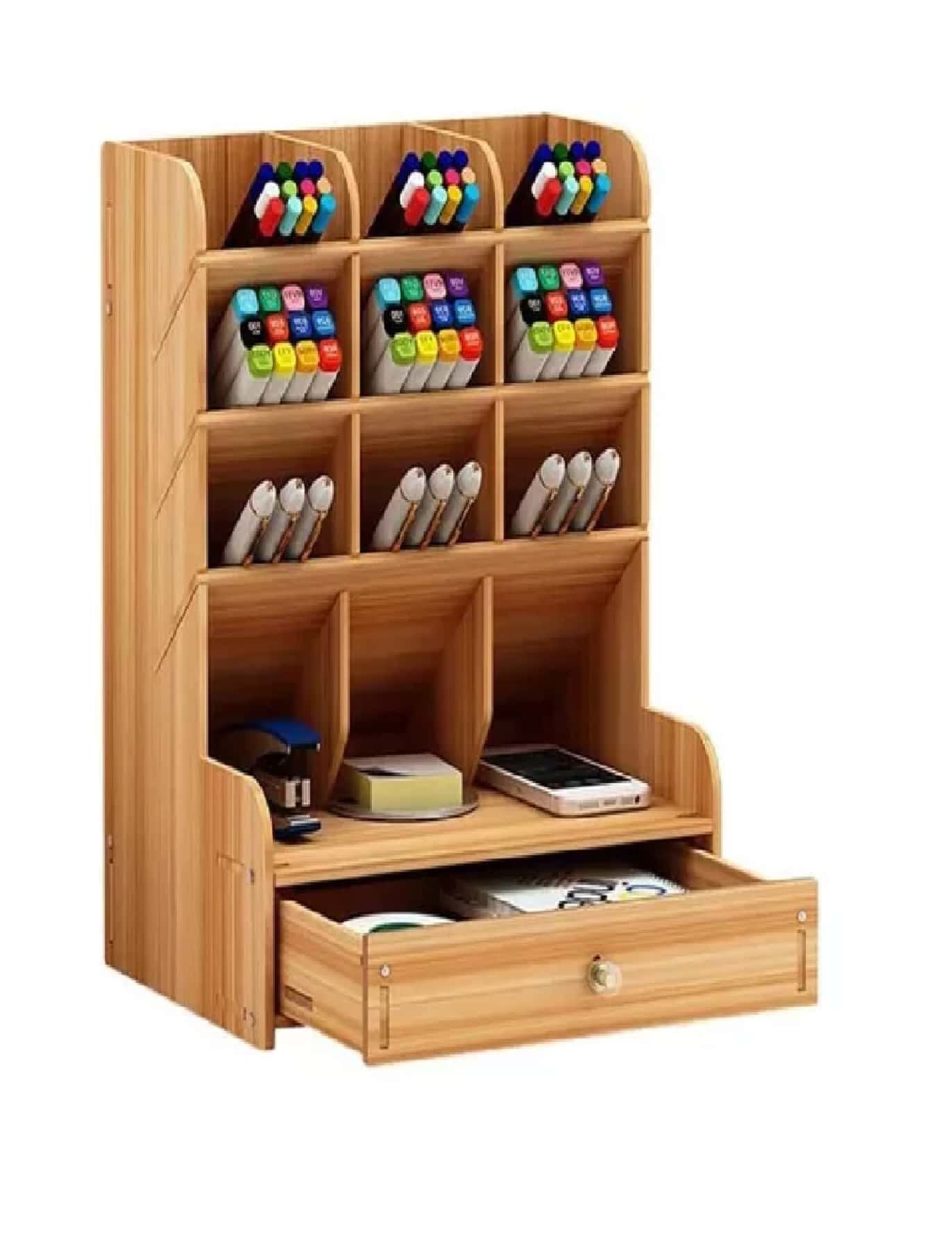 Organizador De Escritorio Para Lapices Colores Plumones Utiles Para Oficina Escuela - Amarillo Mostaza - Ver 1