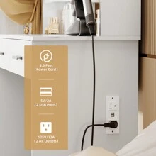 VOWNER Makeup Vanity Desk With Outlet, LED Lighted Mirror Brightness & Color Adjustable, 4 Shelves, 2 Drawers And Stool, For Girls Women - 白色 - 查看 4