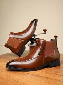 British Style Chelsea Boots For Men, High Top Business Formal Leather Shoes - Yellow - View 3