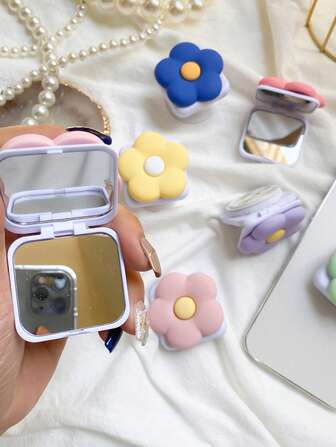 1pc Floral Pattern Mirror Phone Grip Stand, Foldable And Portable Desktop Bracket