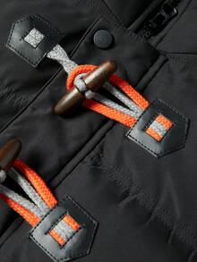 男式撞色拼布连帽夹棉大衣 - 黑色 - 查看 4