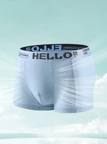 4pcs Men's Mesh Breathable Ice Silk Boxer Briefs, Summer HELLO Letter Print Underwear