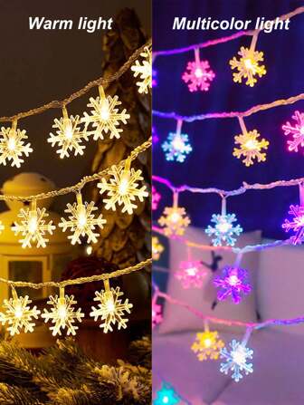 1pc Snowflake String Light, Available In 1.5m/3m/6m Length, PVC Material, LED Fairy Lights, Decor Lights, For Restaurant, Window, Christmas, Party Decoration, Powered By USB Or 2/3 AA Batteries (Batteries Not Included)Christmas Decor Christmas Gift Thanksgiving Christmas Tree Decor Ornaments Christmas Light Bedroom Decor Home Decor Party Decor Holiday Festival Room Decor