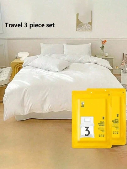 旅行用一次性床单套装，酒店便携式旅行床上用品套装，1 张床单 + 1 个羽绒被套 + 1/2 个枕套，旅行隔离床单，三件/四件套酒店用品，旅行必需品，旅行一次性用品，旅行酒店必需品，户外必需品，房间用品，海滩旅行迷你装，经期一次性用品，浴室配件，旅行配件，旅行必备品，假期，暑假，学校配件，返校，返校用品