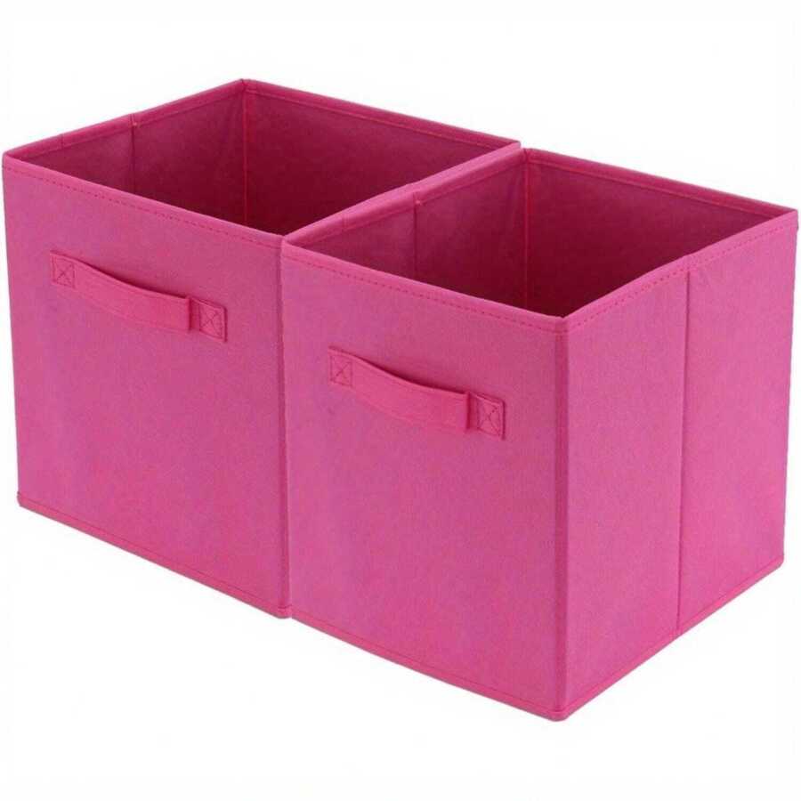 2 Pcs Foldable Storage Boxes 27x27x28cm Folding Box Folding Collapsible Organiser For Home And Office(Beige) - Pink - View 1