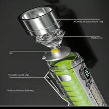 迷你 LED 钥匙扣磁性应急手电筒户外白色激光 8 种工作模式日常家用便携式手电筒，电池寿命长达 6 小时，带红蓝警告灯战术泛光灯手电筒 - 銀色 - 查看 9