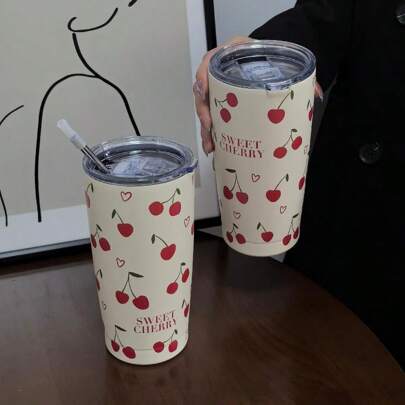 1 pieza Vaso térmico de la serie Tulipán Rojo de 20oz/600ml, taza de viaje térmica para campamento, exteriores, vuelta al cole, regalo de cumpleaños o festivo (sin pajita incluida), botella de agua para vuelta al cole