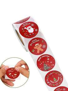 Bộ 500 miếng/cuộn nhãn dán hoạt hình Giáng sinh vui vẻ - Ông già Noel, Bông tuyết, Quà tặng, Nhãn dán niêm phong táo - 2,5cm * 2,5cm - Xem 6