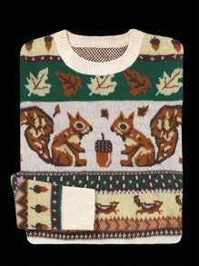 Winter Fashion Casual Ladies Round Neck Squirrel Knit Couple Pullover - Multicolor - View 5