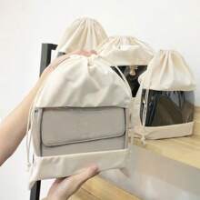 Suede Dust Bag Transparent Storage Bag Luxury Handbag Protective Pouch With Drawstring Female Bag Organizer - Beige - View 2