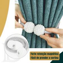 2 Pieces Kit Magnet Curtain Belt Fabric Rope Imitation Pearl Buckle Free Back Clip