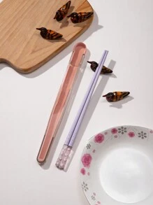 1/5双马卡龙色樱花筷子。可爱鸭子造型筷子架。玻璃纤维+PET材质筷子，ABS树脂筷子架。寿司筷子。中式餐具。适合家庭和餐厅使用。精美礼品。圣诞礼物，学校用品 - 彩色 - 查看 5