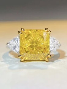 一枚5克拉高亮度黄钻戒指，纯银打造，奢华浪漫，设计独特，适合晚宴、约会等各种场合，是送给女性的精致珠宝礼物，也是生日的理想之选。 - 銀色 - 查看 6