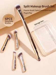 MAANGE Professional Eye Makeup Brush Set, Detachable Replaceable Brush Heads, Portable Eye Makeup Brush Case, Includes Eyeshadow Brush, Eyebrow Brush, Eyeliner Brush, Contour Brush, Soft Fiber Material, Convenient To Carry, Travel Essential, Ideal Gift For Women And Girls - 金色 - 查看 1