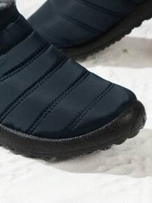 女士防水厚实纯色圆头低帮雪地靴，适合室内/户外休闲装，秋冬季