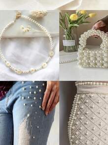 Perles lâches de matériel de perles DIY pour la fabrication de bijoux, accessoires pour bracelets DIY. 4-20 mm Perles rondes en ABS beige blanc, avec trou droit, imitation de perles. Accessoires de vêtements