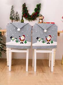 1/4/6 Pcs Christmas Gray Printed Chair Cover, Old Man Snowman Non-Woven Chair Cover Christmas Hat, Holiday Party Cartoon Home Chair Cover, Christmas Decoration Supplies